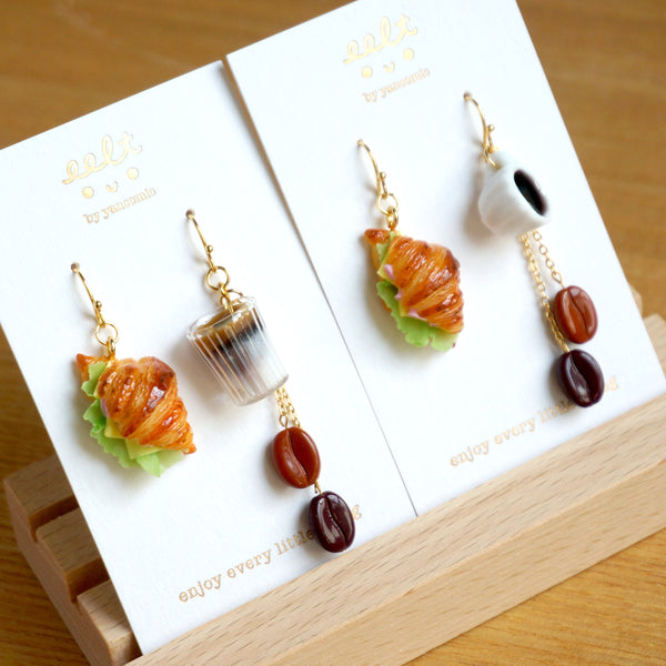 【Pastry & Cafe系列】牛角包與咖啡豆香.耳環(現貨) Croissant and coffee beans earrings