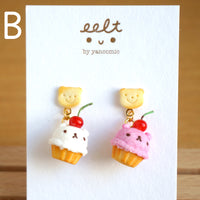 【cupcake系列】小熊杯子蛋糕．耳環(現貨) Cute bear cupcake earrings