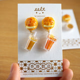 【香港茶餐廳系列】菠蘿油雙拼各式飲品．耳環