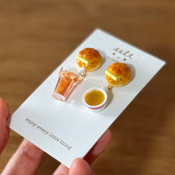 【香港茶餐廳系列】紅邊奶茶杯.手工耳環(⚠️預訂) Red edge milk tea cup earrings (⚠️Pre-order)