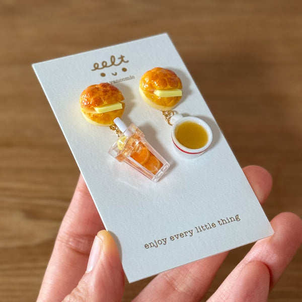 【香港茶餐廳系列】紅邊奶茶杯.手工耳環(⚠️預訂) Red edge milk tea cup earrings (⚠️Pre-order)