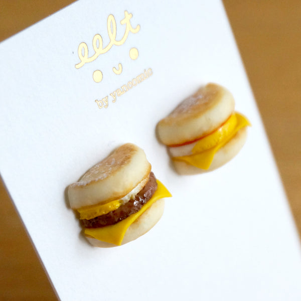 【美式系列】豬柳蛋+煙肉蛋漢堡.耳環 McMuffin earrings