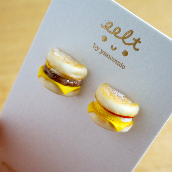 【美式系列】豬柳蛋+煙肉蛋漢堡.耳環 McMuffin earrings