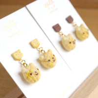 【幸福．烘焙麵包店系列】小熊蜜瓜包メロンパン．耳環(現貨) cute bear melon bun earrings