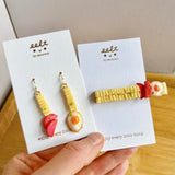 【香港茶餐廳系列】餐蛋公仔麵．耳環  Luncheon Meat & Egg Noodle earrings