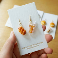 腸仔包配凍/熱奶茶/凍檸茶．手工耳環(現貨) Sausage bun with drink earrings