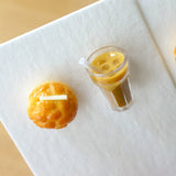 【香港茶餐廳系列】菠蘿油配凍奶茶．手工耳環(現貨) Pinapple Bun with iced milk earrings