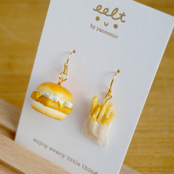 【漢堡系列】魚柳包配炸薯條．手工耳環(現貨) Filet-O-Fish with fries earrings