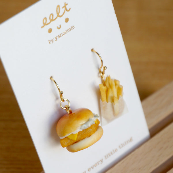 【漢堡系列】魚柳包配炸薯條.手工耳環(現貨) Filet-O-Fish with fries earrings