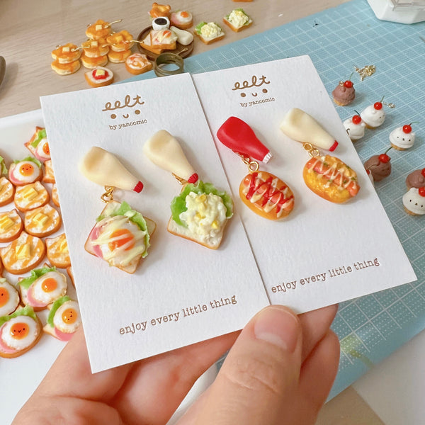【魔法醬汁系列】美乃滋+蕃茄醬.沙津腸仔包.耳環(現貨) mayonnaise & ketchup Sausage bread earrings