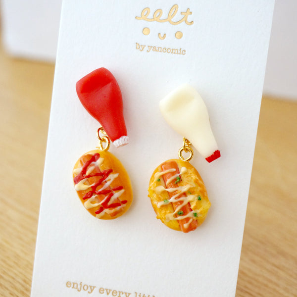 【魔法醬汁系列】美乃滋+蕃茄醬.沙津腸仔包.耳環(現貨) mayonnaise & ketchup Sausage bread earrings