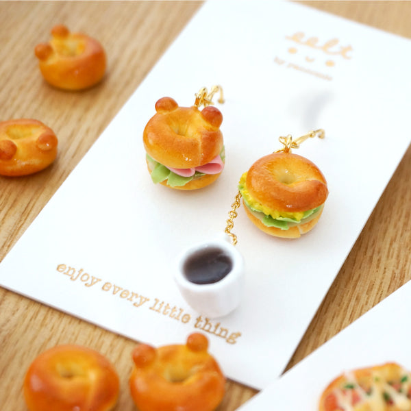【Bagel系列】 小熊Bagel早餐.手工耳環(現貨)