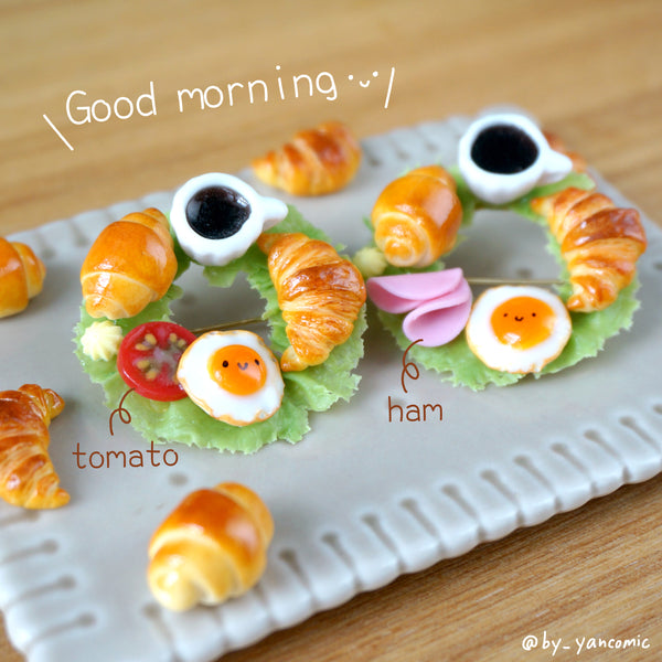 【早餐系列】Good breakfast 牛角包與牛油卷．心口針(現貨)