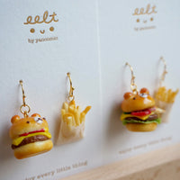 【漢堡系列】小熊漢堡配炸薯條．手工耳環(現貨) Cute bear buger with fries earrings