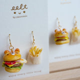 【漢堡系列】小熊漢堡配炸薯條．手工耳環(現貨) Cute bear buger with fries earrings