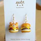 【漢堡系列】小熊漢堡配炸薯條．手工耳環(現貨) Cute bear buger with fries earrings