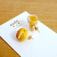 【香港茶餐廳系列】菠蘿油配凍奶茶．手工耳環(現貨) Pinapple Bun with iced milk earrings