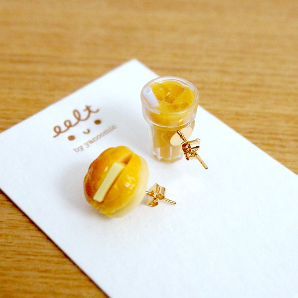 【香港茶餐廳系列】菠蘿油配凍/熱奶茶/凍檸茶.手工耳環(⚠️可接受預訂⚠️)