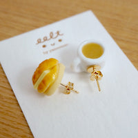 【香港茶餐廳系列】菠蘿油配熱奶茶．手工耳環(現貨) pinapple bun with hot milk tea earrings