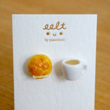 【香港茶餐廳系列】菠蘿油配熱奶茶．手工耳環(現貨) pinapple bun with hot milk tea earrings